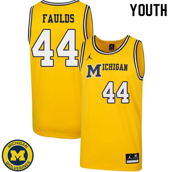 Youth Michigan Wolverines #44 Jaron Faulds Yellow 1989 Retro Stitch Basketball Jersey